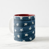 Wooden American Flag Tweekleurige Koffiemok (Voorkant links)