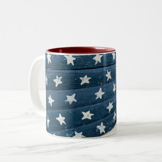 Wooden American Flag Tweekleurige Koffiemok (Voorkant links)