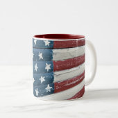 Wooden American Flag Tweekleurige Koffiemok (Voorkant rechts)