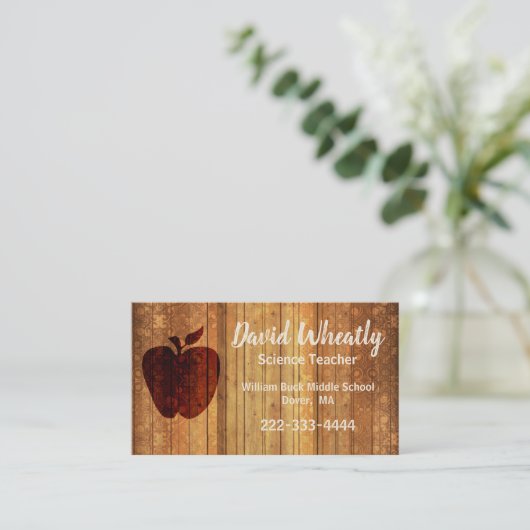 Wooden Apple-leraar Visitekaartje (Staand voorkant)