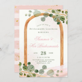 Wooden Arch Pink Eucalyptus Bridesmaids Luncheon Kaart