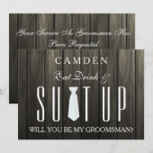 Wooden Background Suitup Ik ben m'n groomsman Kaart (Voorkant / Achterkant)