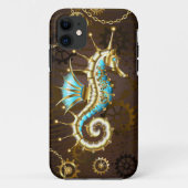 Wooden Background with Mechanical Seahorse Case-Mate iPhone Case (Achterkant)