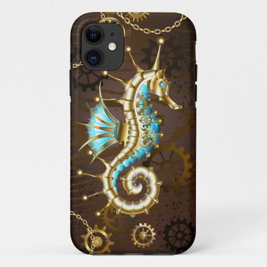 Wooden Background with Mechanical Seahorse Case-Mate iPhone Case (Achterkant)