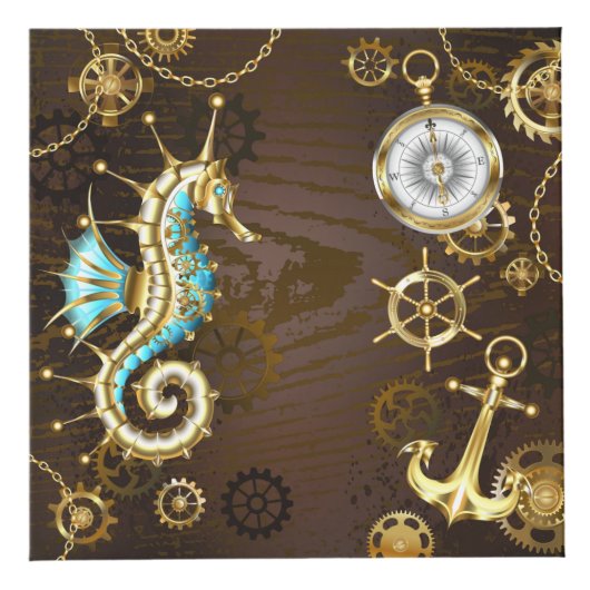 Wooden Background with Mechanical Seahorse Kubus (Rechts)