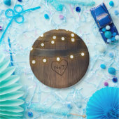 Wooden Barrel Carved Heart Lights Rustic Wedding Papieren Bordje (Feest)