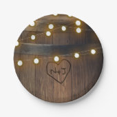 Wooden Barrel Carved Heart Lights Rustic Wedding Papieren Bordje (Voorkant)