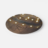 Wooden Barrel Carved Heart Lights Rustic Wedding Papieren Bordje (Gekanteld)