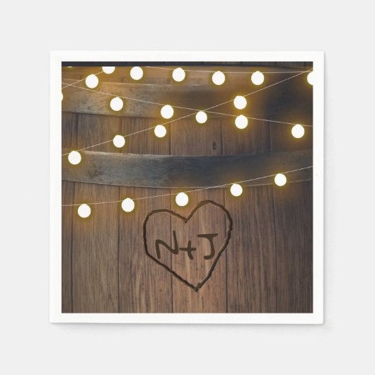 Wooden Barrel Carved Heart Lights Rustic Wedding Servet (Voorkant)