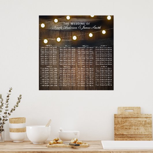 Wooden Barrel Rustic Wedding Seding Chart Poster (Keuken)