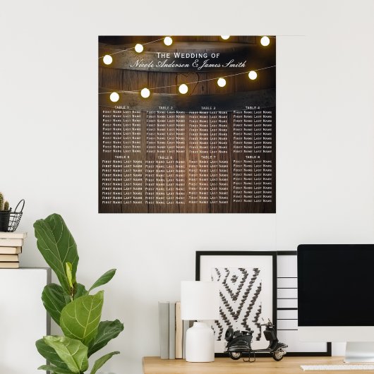Wooden Barrel Rustic Wedding Seding Chart Poster (Thuiskantoor)