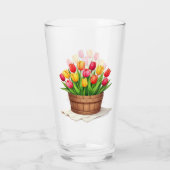 Wooden Basket Filled With Tulips Glas (Achterkant)