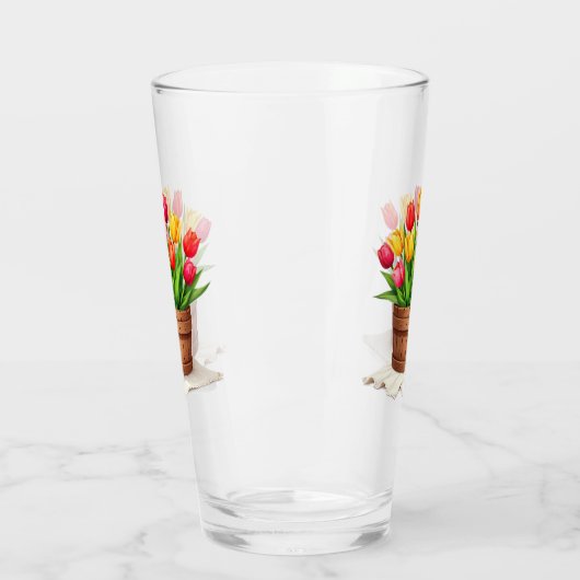 Wooden Basket Filled With Tulips Glas (Links)