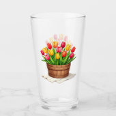 Wooden Basket Filled With Tulips Glas (Voorkant)