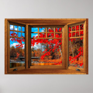 Wooden Bay-vensterverlichting - Autumn Landscape Poster