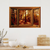 Wooden Bay-vensterverlichting - Uitzicht in het na Poster (Keuken)