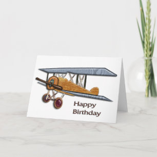 Wooden Biplane Birthday Kaart