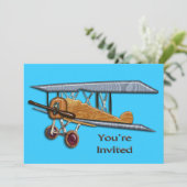 Wooden Biplane Invite Kaart (Staand voorkant)
