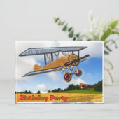 Wooden Biplane over Fields Birthday Invitation Kaart (Staand voorkant)