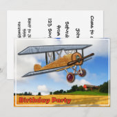 Wooden Biplane over Fields Birthday Invitation Kaart (Voorkant / Achterkant)