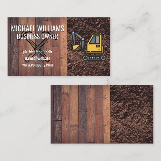 Wooden Boards Dirt | Excavator en gereedschap Visitekaartje (Voorkant / Achterkant)
