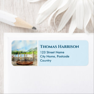 Wooden Boat op het district Cumbria van het meer v Etiket