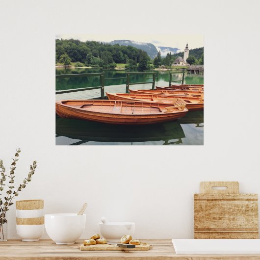 Wooden Boats in Lake Bohinj, Slovenië Foto Poster (Keuken)