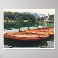 Wooden Boats Slovenië Schilderachtig Lake Mist Pho