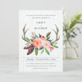 WOODEN BOHO BLUSH ANTLER FLORAL country WEDDING Kaart (Staand voorkant)