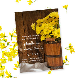Wooden Bucket Daisies Barn Wedding Save the Date