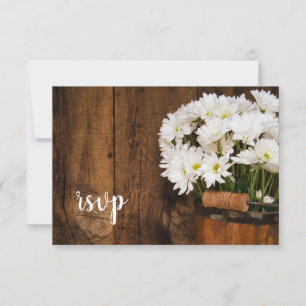 Wooden Bucket Daisies Country Barn Wedding RSVP Kaartje