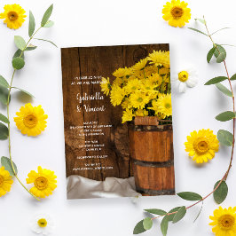 Wooden Bucket en Yellow Daisies Country Wedding Kaart