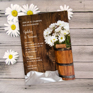 Wooden Bucket White Daisies Barn Engagement Party Kaart