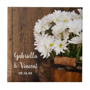 Wooden Bucket White Daisies Country Barn Wedding Tegeltje