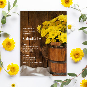 Wooden Bucket Yellow Daisies Barn Vrijgezellenfees Kaart