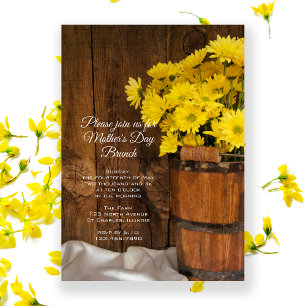 Wooden Bucket Yellow Daisies Moederdag Brunch Kaart