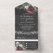 Wooden Burgundy Elegant Weddenschap in één keer All In One Uitnodiging (Binnen)