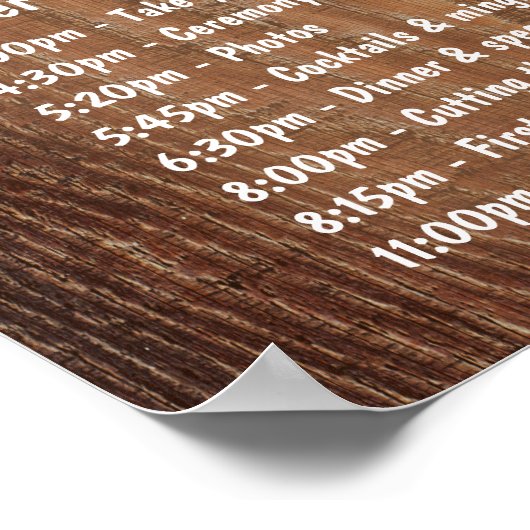 Wooden Burn Heart Rustic Wedding Order of the Day Poster (Hoek)