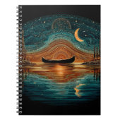 Wooden canoe and crescent moon in the North Woods Notitieboek (Voorkant)