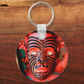 Wooden Carving of a Maori Warrior, Nieuw-Zeeland Sleutelhanger (Voorkant)