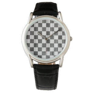 Wooden Checker Pattern Horloge