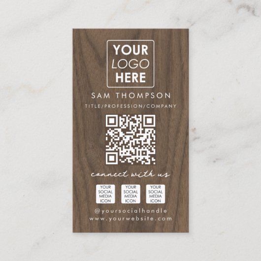 Wooden Connect met ons Social Media QR Code Logo Visitekaartje (Voorkant)