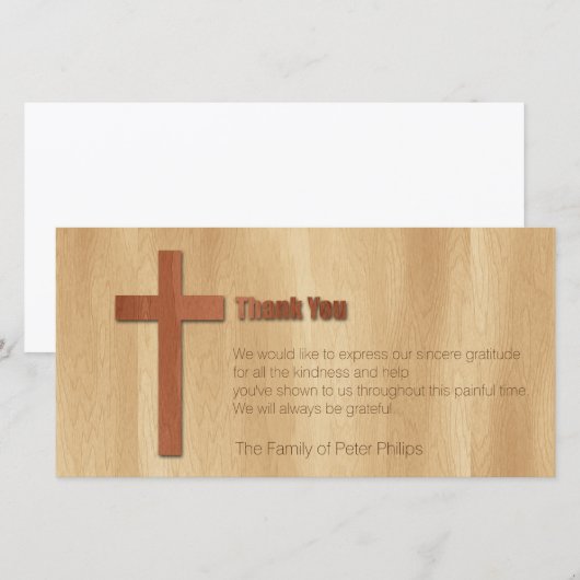 Wooden Cross Christelijk Sympathie Dank je H-kaart Bedankkaart (Voorkant / Achterkant)