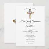 Wooden Cross Flowers First Community Invitation Kaart (Voorkant / Achterkant)