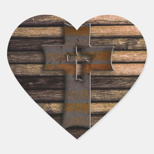 Wooden Cross Hart Sticker (Voorkant)