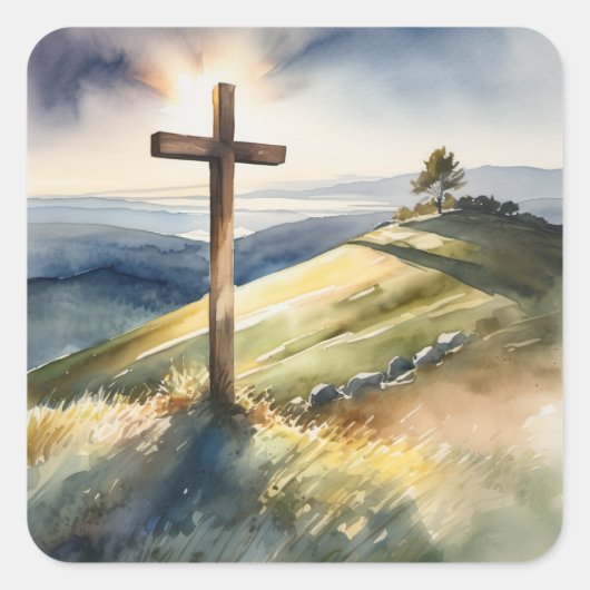 Wooden Cross Vierkante Sticker (Voorkant)