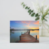 Wooden Dock Seascape in Colorful Sunset Briefkaart (Staand voorkant)