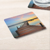 Wooden Dock Seascape in Colorful Sunset Kartonnen Onderzetters (Schuin)
