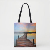Wooden Dock Seascape in Colorful Sunset Tote Bag (Voorkant)