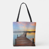 Wooden Dock Seascape in Colorful Sunset Tote Bag (Achterkant)